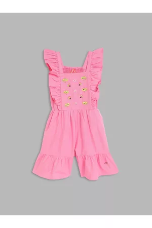 Blue Giraffe Girls Pink Linen Basic Jumpsuit