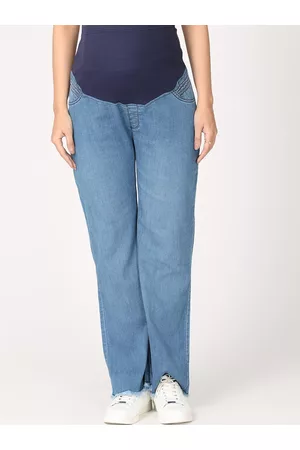 The Mom Store Women Blue Wide Leg High-Rise Light Fade Stretchable Jeans