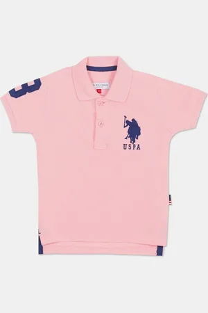 U.S. Polo Assn. Boys Pink & Blue Brand Logo Polo Collar Pure Cotton T-shirt