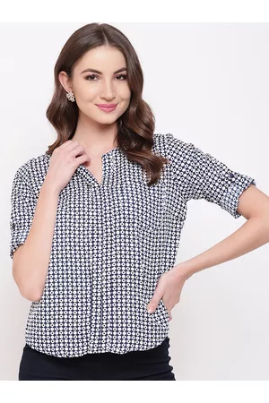 Mayra Women Blue Printed Shirt Style Top