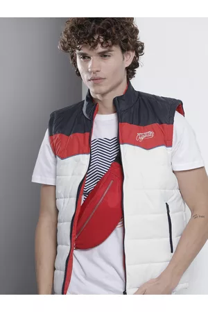 The Indian Garage Co Men White & Red Striped Padded Jacket