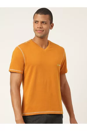 FREECULTR Men Mustard-Yellow Solid Cotton BreatheTech Lounge T-Shirt