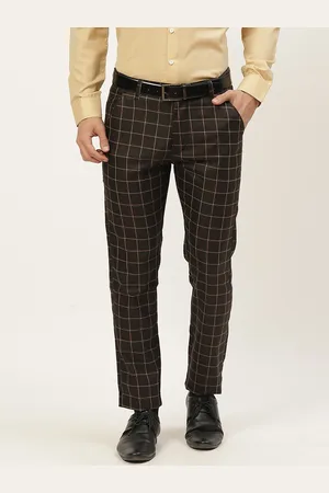 SOJANYA Men Black Checked Smart Formal Trousers