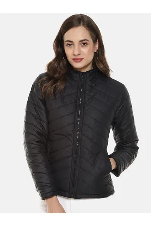 Campus Women Black Windcheater Quilted Padded Jacket