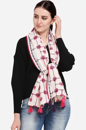 MESMORA FASHION Women White Embroidered Stole