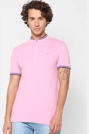 Celio Men Pink Solid Mandarin Collar T-shirt