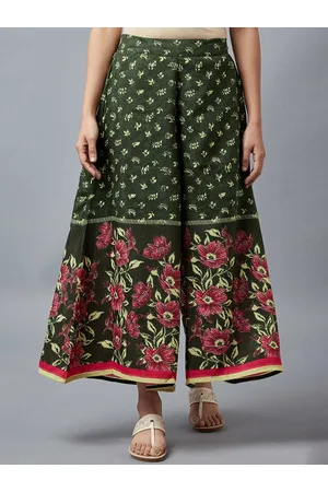 women green floral printed high rise culottes trousers