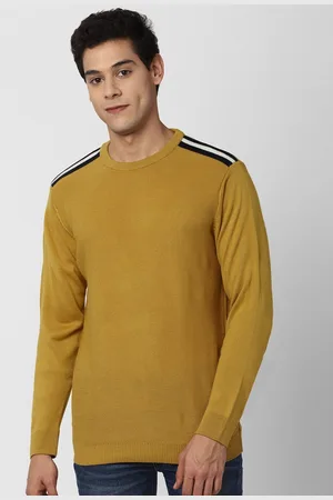 Peter England Men Yellow Solid Pullover