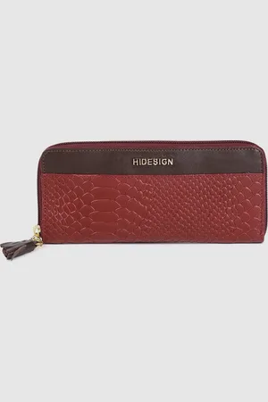 Hidesign Women Red Snakeskin Textured Leather Zip Around Wallet