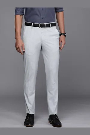men grey solid slim fit pleated trousers