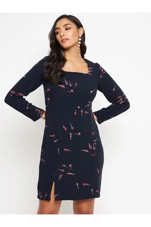MADAME Women Navy Blue Printed Sheath Dress