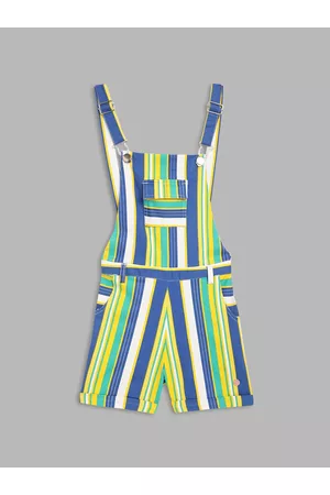 Blue Giraffe Girls Green & White Striped Jumpsuit