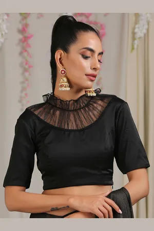 Triyah Women Black Victorian Satin Saree Blouse