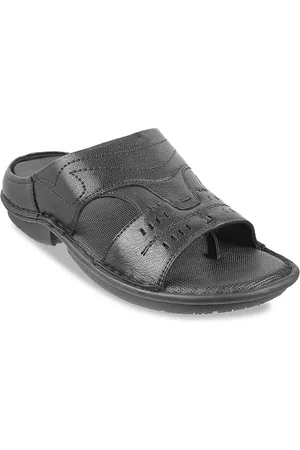 Metro Men Black Leather Comfort Sandals