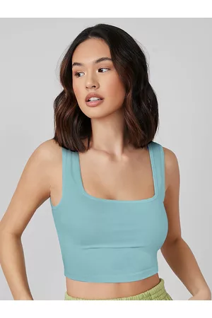 LONDON BELLY Women Sea Green Solid Tank Crop Top