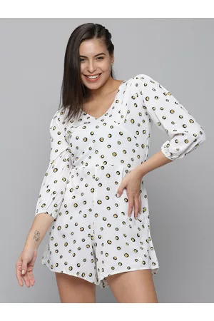 SHOWOFF Women Printed V-Neck Three-Quarter Sleeves Jumpsuit