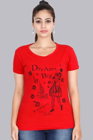 Fleximaa Women Red Printed Cotton T-shirt