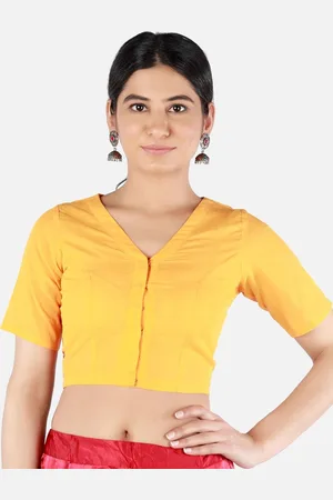 Llajja Women Yellow Solid Sustainable Saree Blouse