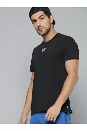 Reebok Men Black Pure Cotton Brand Logo Printed Slim Fit T-shirt