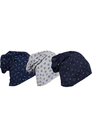 VIMAL JONNEY Unisex Pack Of 3 Grey & Navy Blue Printed Beanie