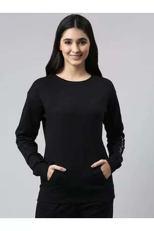 ENAMORA Women Black Cotton Sweatshirt