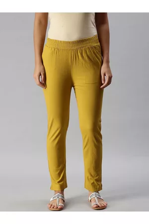 Buy Women Mustard Poly Silk Fitted Pants  Cocktail Wear  Indya