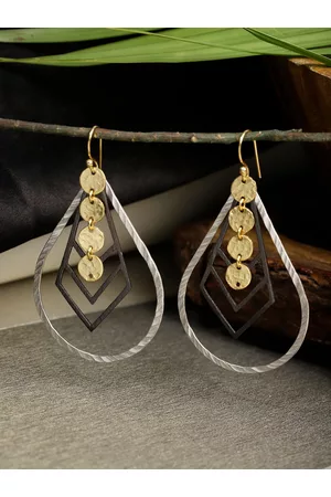 Berserk Women Gold And Silver Toned Gold-Silver Plated Teardrop Loops Drop Earrings