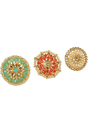 Kord Store Set of 3 Gold Plated Studded Adjustable Finger Rings