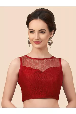 neckbook Women Maroon Self Design Saree Blouse