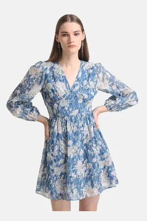 Kazo Blue Floral Georgette Dress