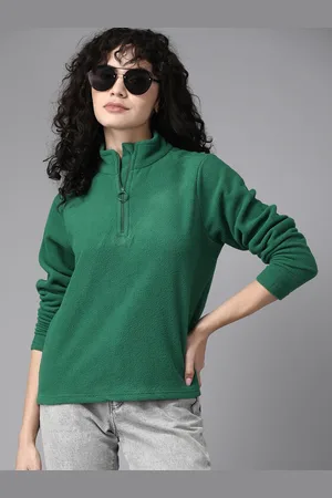 Roadster The Lifestyle Co. Women Green Half Zipper Sweatshirt
