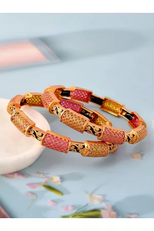 Silvermerc Designs Women Set Of 2 Gold Plated Meenakari Enamelled Bangle