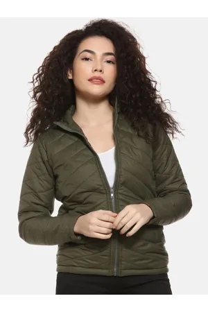 Campus Women Olive Green Windcheater Outdoor Padded Jacket