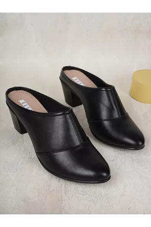 Elle Women Black Solid Block Mules