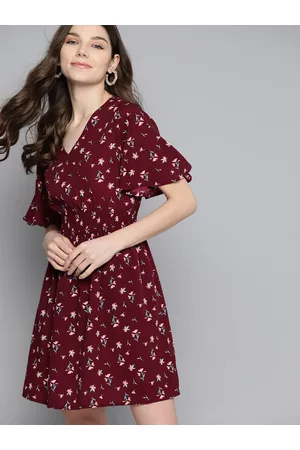 Mast & Harbour Women Maroon Printed Wrap Dress