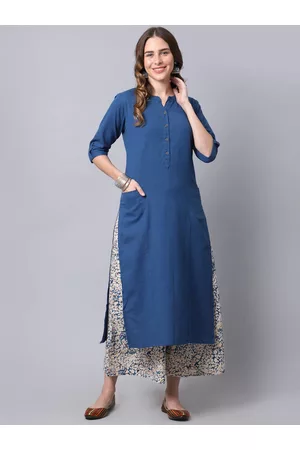 Pistaa Women Blue Solid Kurta with Palazzos