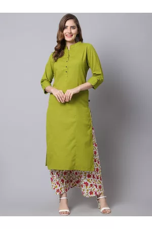 Pistaa Women Green Floral Panelled Kurta with Palazzos