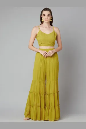 Purple State Women Yellow Embroidered Top with Sharara