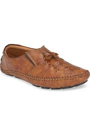 Prolific Men Tan Brown Woven Design Loafers