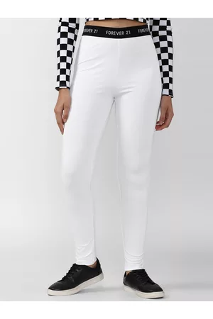 Forever 21 Women White Solid Ankle Length Leggings