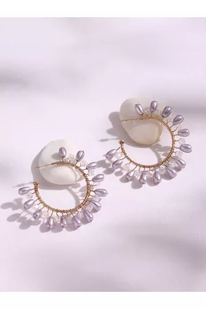 DEEBACO Purple & White Geometric Hoop Earrings