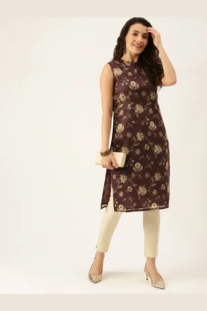 Ethnovog Women Maroon Beige Ethnic Motifs Printed Kurta