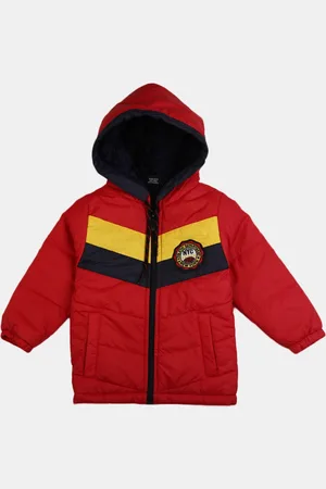 V-Mart Unisex Kids Red Yellow Cotton Colourblocked Lightweight Puffer Jacket