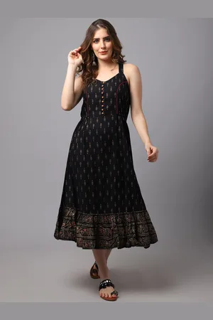Tulsattva Black Ethnic Motifs Midi Dress