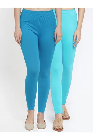 Jinfo Women Turquiose Aqua Pack Of 2 Solid Ankle-Length Leggings