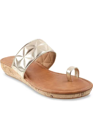 Metro Women Gold-Toned & Tan Wedge Sandals