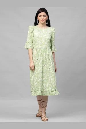 ATHENA Women Green Printed Fit and Flare Dress