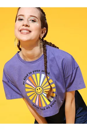 STREET 9 Women Purple Printed Oversized Fit Bio-Finish T-shirt