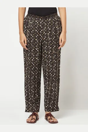 Fabindia Women Black Printed Cotton Trousers