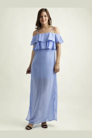 Miss Chase Women Blue Solid Maxi Dress